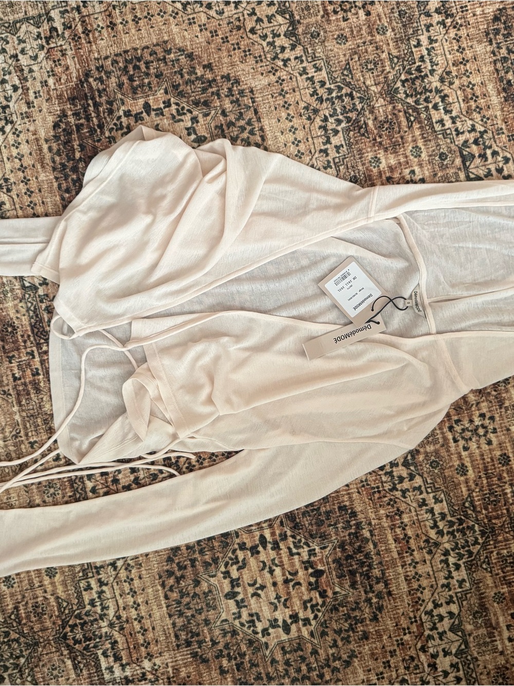 Everyday Lightweight Cream Wrap Robe with Tie Waist